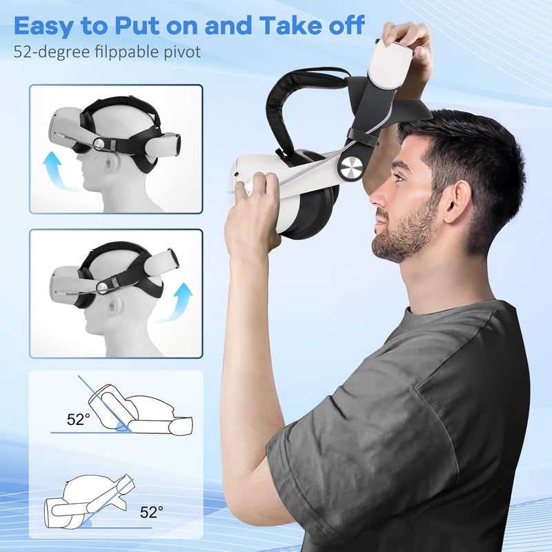 Hurra Head Strap with Battery for Oculus Quest 2, 10000mAh Fast Charging Battery Pack Extend 8H Playtime, Adjustable Elite Strap Replacement with RGB Light Enhanced Comfort Support & Balance in VR - Image 3
